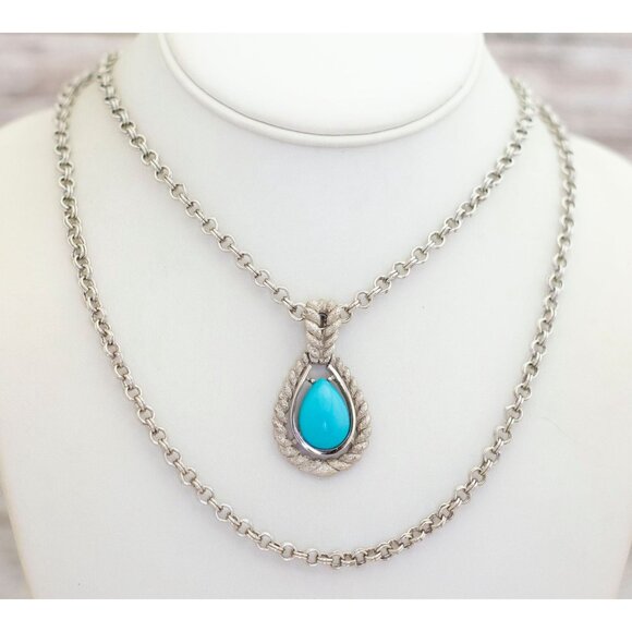 18 inch, Vintage Blue Teardrop Silver Tone Multi Strand Necklace by Avon - BP1 - Picture 2 of 3